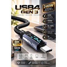 ApolloBell 240W Süper Hızlı Şarj USB4 Gen 3 Kablo 40Gbps Süper Hızlı Veri Aktarımı 8K 60Hz Video Aktarımı 5A Süper Hızlı Şarj Gerçek Zamanlı Güç Göstergeli Siyah 50 cm/ 1.6 ft CCH11-007
