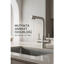 Softhydra 3 Yollu 360° Döner Mutfak Bataryası Inox Paslanmaz Çelik