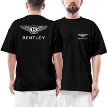 Z zepplin Bentley White Logo Ön Arka Baskılı Siyah Oversize Tişört