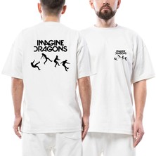 Z zepplin Imagine Dragons Fall Ön Arka Baskılı Beyaz Oversize Tişört