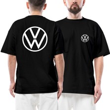 Z zepplin Volkswagen White Logo Ön Arka Baskılı Siyah Oversize Tişört