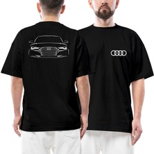 Z zepplin Audi Rs6 Silüet Ön Arka Baskılı Siyah Oversize Tişört