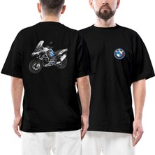 Z zepplin Bmw Gs Motorcycle Logo Ön Arka Baskılı Siyah Oversize Tişört