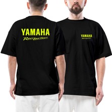 Z zepplin Yamaha Revs Your Heart Text Logo Ön Arka Baskılı Siyah Oversize Tişört