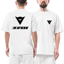 Z zepplin Dainese Black Logo Text Ön Arka Baskılı Beyaz Oversize Tişört