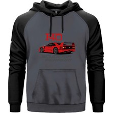 Z zepplin Ferrari F40 Gri Renk Reglan Kol Kapşonlu Sweatshirt