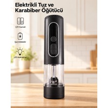 Tek Tuşla Kullanım Sunan LED Aydınlatmalı Elektrikli Tuz ve Karabiber Değirmeni - Lisinya