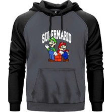 Z zepplin Süper Mario Gri Renk Reglan Kol Kapşonlu Sweatshirt