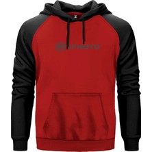 Z zepplin CFMOTO Yazı Kırmızı Renk Reglan Kol Kapşonlu Sweatshirt