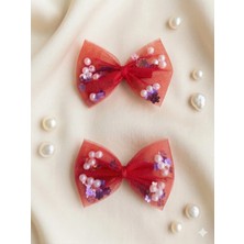 Cherry Lemon Incili Pullu Fiyonk Tül Kız Çocuk Toka 2li Klips Toka Seti
