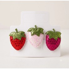 Cherry Lemon 3'lü Set Sevimli Pullu Çilek Figürlü Az Saçlı Bebek Tokası