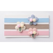Cherry Lemon Ponponlu Çiçek Figürlü Bebek ve Çocuk Saç Bandanası 3'lü Set