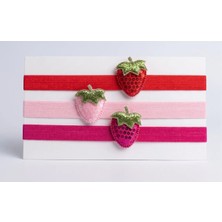 Cherry Lemon 3'lü Çilek Figürlü Pul Payetli Bebek ve Çocuk Saç Bandanası Seti - Esnek Bandana