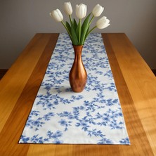 Cherry Lemon Mavi Çiçekli Vintage Bohem Pamuklu Runner 36X135