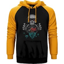 Z zepplin 8bit Skull Sarı Renk Reglan Kol Kapşonlu Sweatshirt