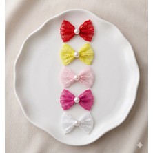 Cherry Lemon 5li Set Incili Dantel Fiyonk Bebek Tokası - Az Saçlı Saçsız Bebeklere Özel