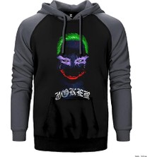 Z zepplin Joker Grunge Gri Renk Reglan Kol Kapşonlu Sweatshirt