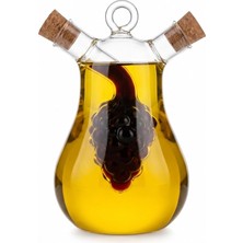 Toyigoo Çift Hazneli Borosilikat Cam Yağdanlık ve Sirkelik, Üzüm Figürlü, Damlatmaz, Mantar Tıpalı, 300 ml + 50 ml