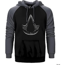 Z zepplin Assassins Creed Logo Dark Gri Renk Reglan Kol Kapşonlu Sweatshirt