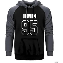 Z zepplin BTS Jimin 95 Gri Renk Reglan Kol Kapşonlu Sweatshirt