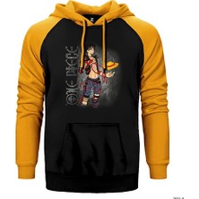 Z zepplin One Piece Luffy Sarı Renk Reglan Kol Kapşonlu Sweatshirt