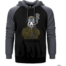 Z zepplin Panda Military Pilot Gri Renk Reglan Kol Kapşonlu Sweatshirt