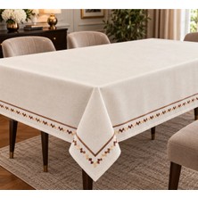 Zeren Home Zeren Motif Nakış ve Bronz Piko Detaylı Krem Masa Örtüsü - Özel Ölçü Üretim