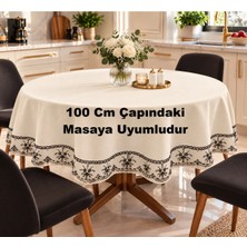 Zeren Home Kadife Dokulu Dantel Detaylı Yuvarlak Masa Örtüsü 150 cm - Renk Seçenekli