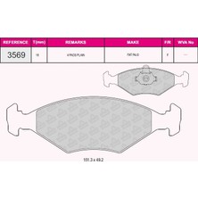 Grap Ön Fren Balatası Palıo 178BX 1,2 1,4 1,4 Kat 1,6 16V 4 / 96 08 / 01 Sıena 1,2 1,4 1,4 - 93569