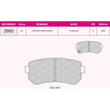 Grap Arka Fren Balatası Hyundaı Accent Era 06> / I20 08>15 / I30 07>12 / IX20 IX35 10> / - 93980