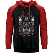 Z zepplin Baphomet Skull Limited Kırmızı Renk Reglan Kol Kapşonlu Sweatshirt
