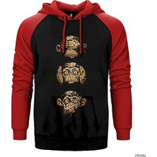 Z zepplin Three Monkey Çift Renk Reglan Kol Sweatshirt / Hoodie