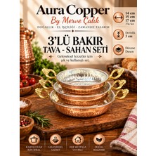 Aura Copper 3'lü Bakır Sahan Tava Seti Dövme Çift Kulplu Yumurta Menemen Tavası 14-15-17cm/3 cm