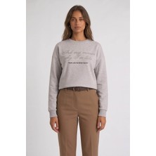 Fashion Friends Taşlı Gri Kadın Sweatshirt 26K0225K1