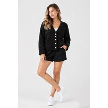 Fashion Friends Düğme Detaylı Siyah Kadın Hırka 26K0203K1