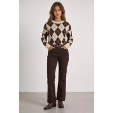 Fashion Friends Crop Flare Kahverengi Kadın Jean Pantolon 26K0294K1