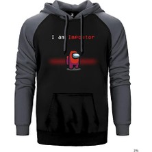 Z zepplin Among Us I am Impostor Gri Renk Reglan Kol Kapşonlu Sweatshirt