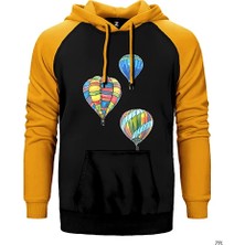Z zepplin Kapadokya Balonları Sarı Renk Reglan Kol Kapşonlu Sweatshirt