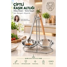 Creatividad Solutions Gümüş  Çiftli Kepçe Kaşık Altlığı Dikey Tezgah Üstü Kaşıklık Standı 18/10 304 Paslanmaz Çelik 723677
