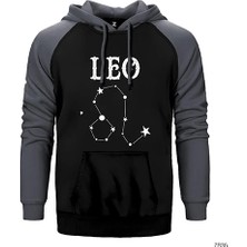 Z zepplin Aslan Burcu Yıldız Haritası Gri Renk Reglan Kol Kapşonlu Sweatshirt