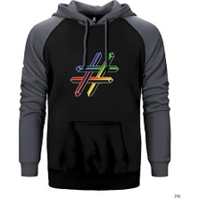 Z zepplin Hashtag Gri Renk Reglan Kol Kapşonlu Sweatshirt