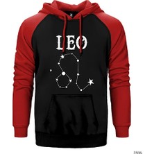 Z zepplin Aslan Burcu Yıldız Haritası Kırmızı Renk Reglan Kol Kapşonlu Sweatshirt