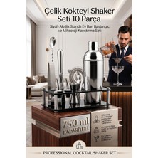 Creatividad Solutions 750 ml Kokteyl Shaker Seti 10 Parça Siyah Akrilik Standlı Profesyonel Paslanmaz Çelik Ev Barı Başlangıç ve Miksoloji Karıştırma Seti 723387