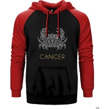 Z zepplin Yengeç Burç Retro Kırmızı Renk Reglan Kol Kapşonlu Sweatshirt