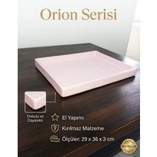 Art By Aslı Orion Serisi El Yapımı Açık Pembe Tepsi 29X36 cm - Kırılmaz Dekoratif Sunum Tepsisi & Kahve Tepsisi