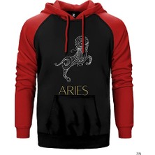 Z zepplin Koç Burç Retro Kırmızı Renk Reglan Kol Kapşonlu Sweatshirt