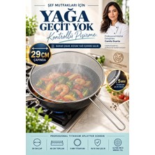 Creatividad Solutions Endüstriyel 29 cm Tava Yağ Sıçratmaz Kapak  Titanyum 5 mm Çerçeveli Profesyonel Şef Tipi 18/10 304 Paslanmaz Çelik  723688