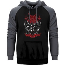 Z zepplin Dark Funeral Tour Gri Renk Reglan Kol Kapşonlu Sweatshirt