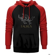 Z zepplin Buğa Burç Retro Kırmızı Renk Reglan Kol Kapşonlu Sweatshirt