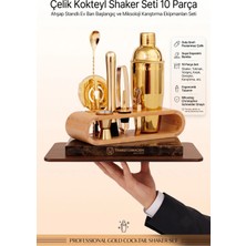Creatividad Solutions Kokteyl Shaker Seti 10 Parça Ahşap Standlı  Profesyonel Altın Sarısı Paslanmaz Çelik  Ev Barı Başlangıç ve Miksoloji Karıştırma Ekipmanları Seti 723385